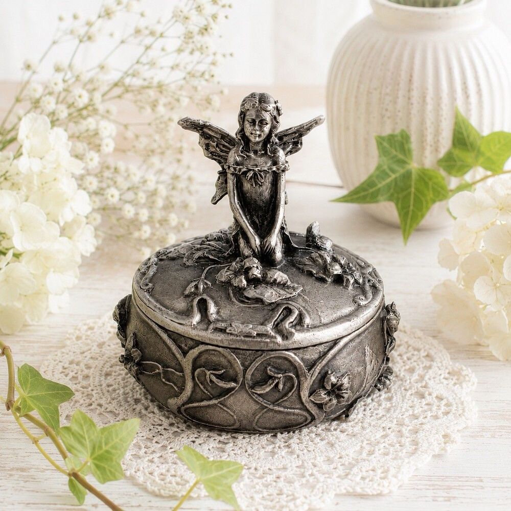 Veronese Fairy Trinket Box Pewter Style Jewelry Box Butterfly Wings Fantasy